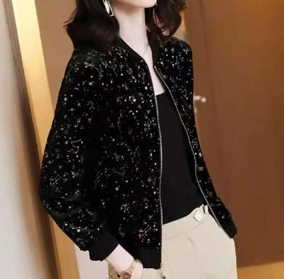 Καλοκαιρινό σιφόν στάμπα Γυναικείο μακρυμάνικο φαρδύ Bomber Γυναικείο μπλουζάκι Γυναικεία αναπνεύσιμα ρούχα X180