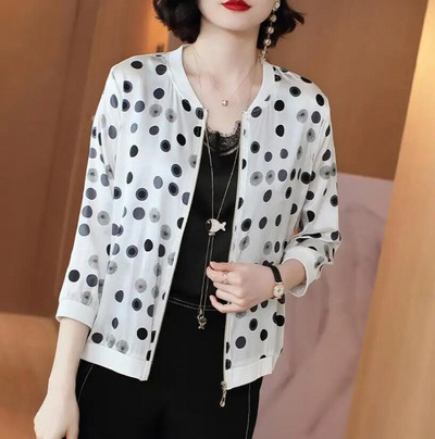 Καλοκαιρινό σιφόν στάμπα Γυναικείο μακρυμάνικο φαρδύ Bomber Γυναικείο μπλουζάκι Γυναικεία αναπνεύσιμα ρούχα X180