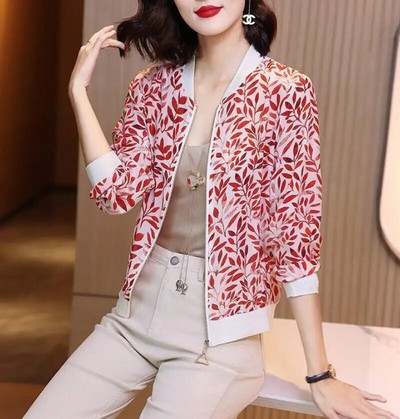 Καλοκαιρινό σιφόν στάμπα Γυναικείο μακρυμάνικο φαρδύ Bomber Γυναικείο μπλουζάκι Γυναικεία αναπνεύσιμα ρούχα X180