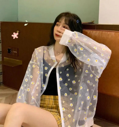 Καλοκαιρινό σιφόν στάμπα Γυναικείο μακρυμάνικο φαρδύ Bomber Γυναικείο μπλουζάκι Γυναικεία αναπνεύσιμα ρούχα X180