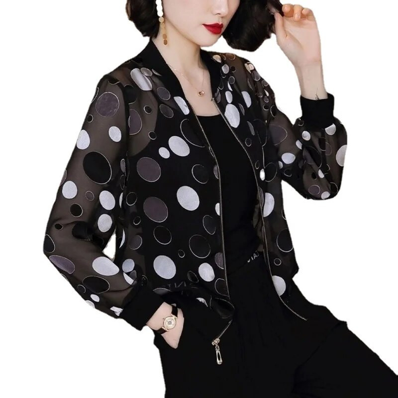 Καλοκαιρινό σιφόν στάμπα Γυναικείο μακρυμάνικο φαρδύ Bomber Γυναικείο μπλουζάκι Γυναικεία αναπνεύσιμα ρούχα X180