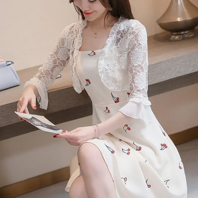 Slatki ružičasti čipkasti bolero sliježe ramenima za svečanu haljinu Ljetna ženska odjeća Širokih rukava Elegantni kardigan Top šalovi Osnovni kaput Jakne