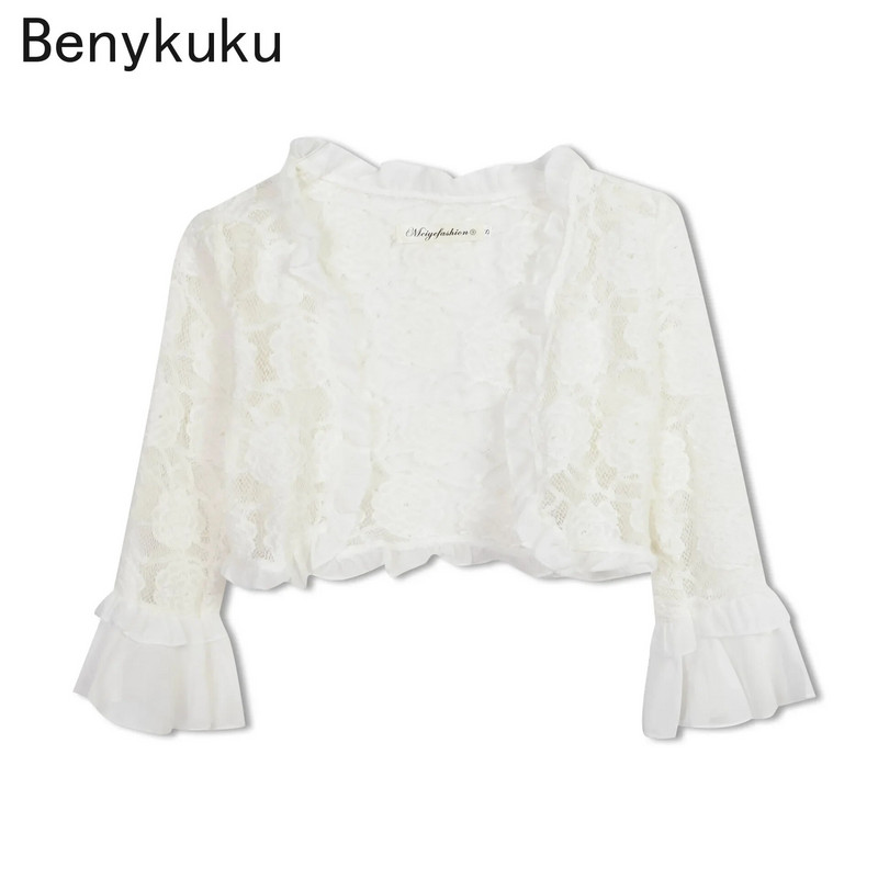 Slatki ružičasti čipkasti bolero sliježe ramenima za svečanu haljinu Ljetna ženska odjeća Širokih rukava Elegantni kardigan Top šalovi Osnovni kaput Jakne