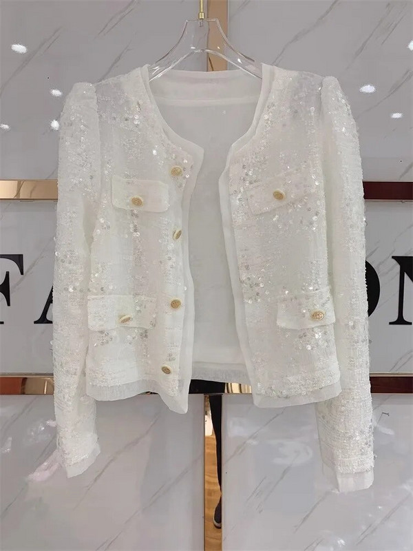 Korejsko ljeto proljeće Ženska ružičasta kratka jakna dugih rukava sa šljokicama Ženski kauzalni kaput s jednim kopčanjem Sjajni kardigani