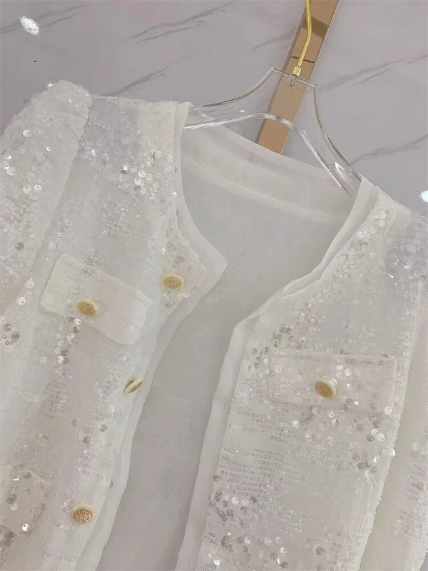 Korejsko ljeto proljeće Ženska ružičasta kratka jakna dugih rukava sa šljokicama Ženski kauzalni kaput s jednim kopčanjem Sjajni kardigani