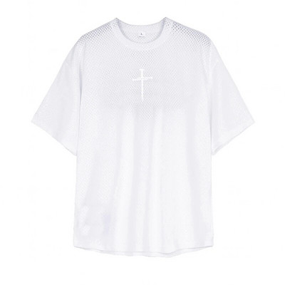 Túlméretes laza férfi alkalmi sport fél ujjú póló edzőterem testépítő fitnesz póló nyári nagy hálós gyorsan száradó ruha