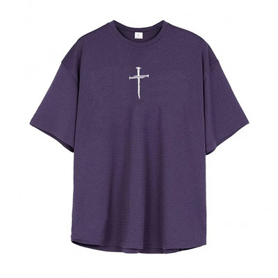 Túlméretes laza férfi alkalmi sport fél ujjú póló edzőterem testépítő fitnesz póló nyári nagy hálós gyorsan száradó ruha