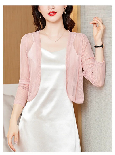 Ženski tanki mrežasti kardigani, ženski ljetni prozirni šal, ženski kratki kaput s dugim rukavima