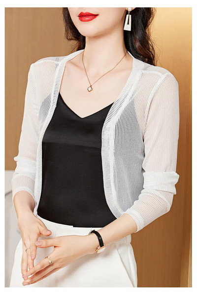 Ženski tanki mrežasti kardigani, ženski ljetni prozirni šal, ženski kratki kaput s dugim rukavima