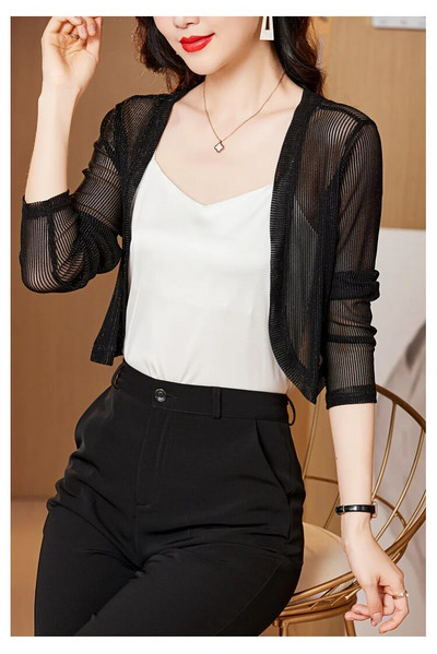 Ženski tanki mrežasti kardigani, ženski ljetni prozirni šal, ženski kratki kaput s dugim rukavima
