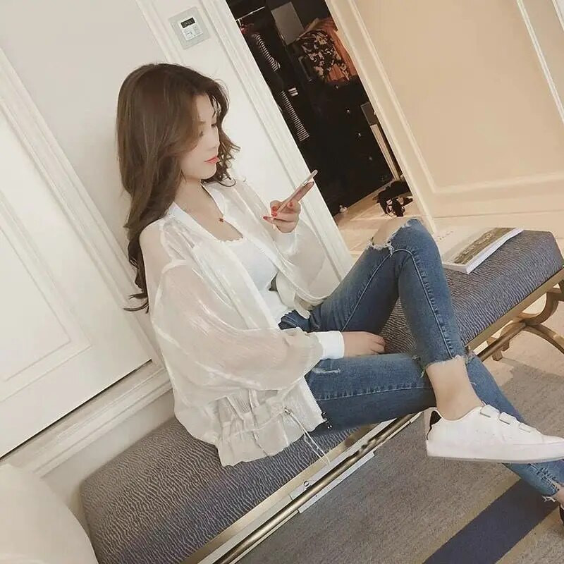 Ženske Jakne od organze Ljetne majice Krema za sunčanje Tanki kaput Kardigan protiv opeklina Proljetna odjeća Ženska košulja od šifona dugih rukava