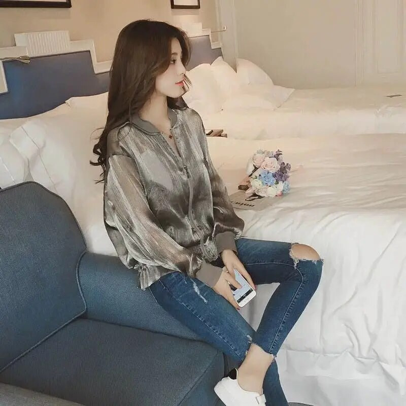 Ženske Jakne od organze Ljetne majice Krema za sunčanje Tanki kaput Kardigan protiv opeklina Proljetna odjeća Ženska košulja od šifona dugih rukava