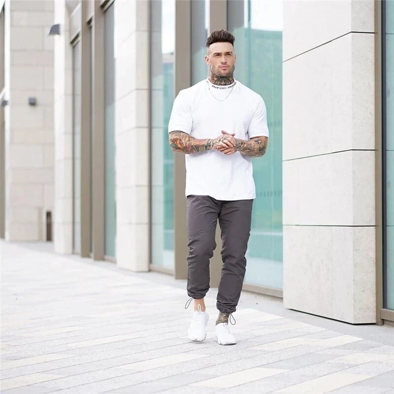 2024 Gyms póló Férfi Rövid ujjú Pamut póló Alkalmi karcsú póló Férfi Fitness Testépítés Edzés Pó Férfi Nyári ruházat