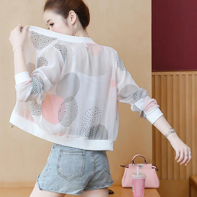 Veličina M-5XL Ženska jakna od šifona s printom Ljetna krema za sunčanje Tanki kaput Kardigan protiv opeklina Bejzbolska uniforma Ženska uniforma dugih rukava