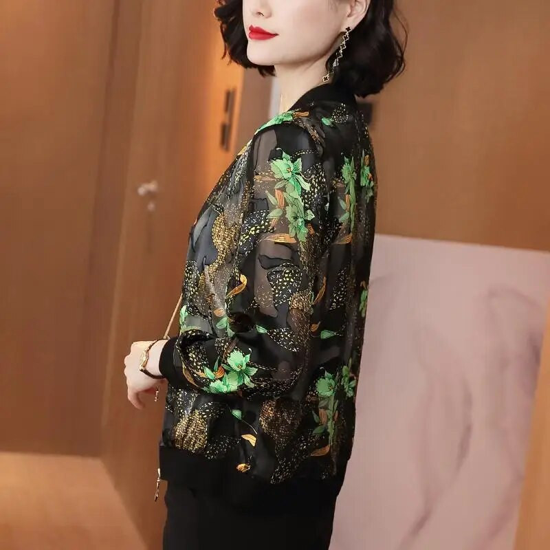 Veličina M-5XL Ženska jakna od šifona s printom Ljetna krema za sunčanje Tanki kaput Kardigan protiv opeklina Bejzbolska uniforma Ženska uniforma dugih rukava