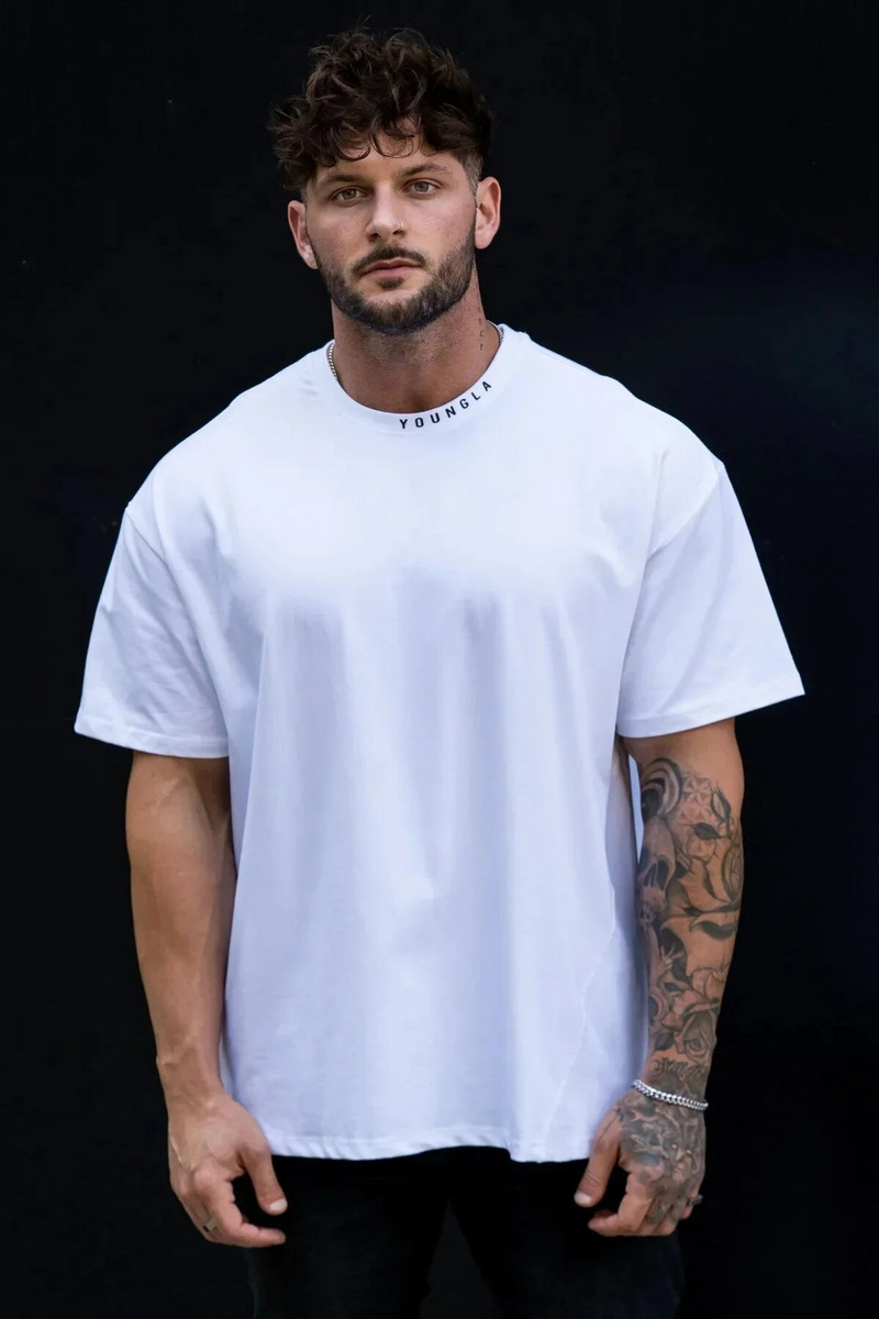 Prevelika muška majica kratkih rukava Sportska fitness majica kratkih rukava s otisnutim izrezom od čistog pamuka i fitnessa za trčanje u teretani