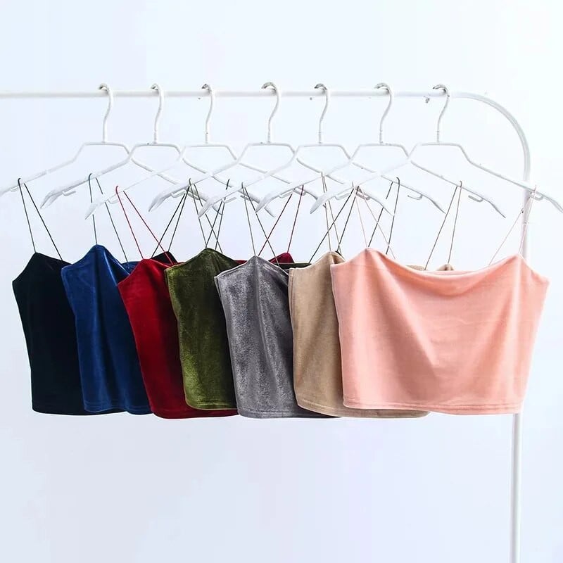 Σέξι λουράκια σπαγγέτι Tank Top Velvet Κοντό Crop Top 7 Χρώματα Sexy Boob Tube Top Bustier Σύντομο φανελάκι T-shirts