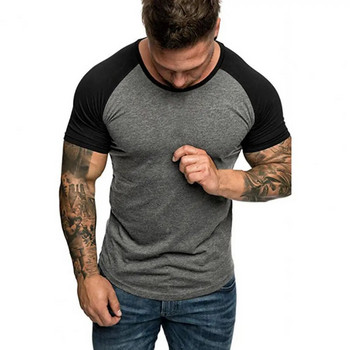 Тениска с контрастен цвят за мъже, горна част с къс ръкав, лятна тениска с кръгло деколте Мъжки пуловери с тениска с О деколте, тениски футболка мужская