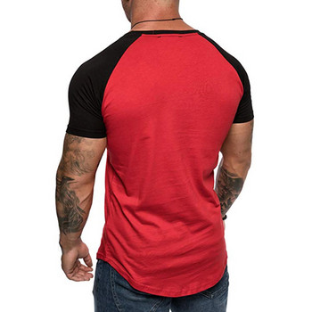 Тениска с контрастен цвят за мъже, горна част с къс ръкав, лятна тениска с кръгло деколте Мъжки пуловери с тениска с О деколте, тениски футболка мужская