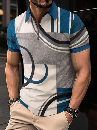 2024 Ново 3D отпечатано лятно мъжко модно облекло Бързосъхнеща тениска Удобна горна част от поло с къси ръкави и полиестер