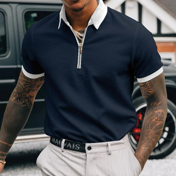 Нова мъжка тениска Polo с къси ръкави цвят Polo ново облекло улична ежедневна мода мъжка риза с яка