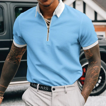 Нова мъжка тениска Polo с къси ръкави цвят Polo ново облекло улична ежедневна мода мъжка риза с яка