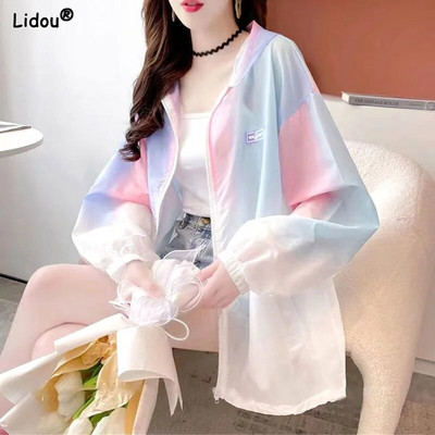 Široki uredski ženski kaput s patentnim zatvaračem, ležerni, jednobojni, jednostavni, sportski kaput s kapuljačom, proljeće, ljeto, ženska odjeća s tankim džepovima