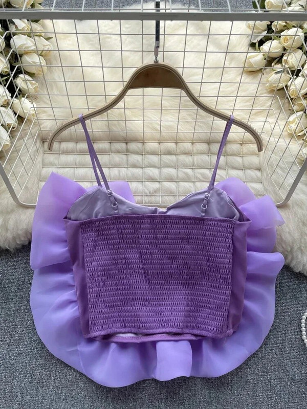 Chic vintage korzet bez leđa, grudnjak s cvjetnim plisama, korejska modna ljetna ženska majica s remenkom za plažu