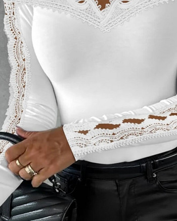2023 Есен Зима Пролет Нова мода Ежедневни секси блузи с отворени рамене Издълбани дантелени топове Дамски дрехи Тениски Пуловери Горнища