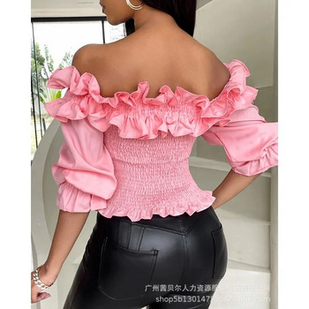 Άνοιξη Καλοκαίρι 2024 Νέα Γυναικεία Ρούχα Μονόχρωμα Γλυκό Ξύλινο Μπλουζάκι Αυτιού με Ξύλινο Μανίκι
