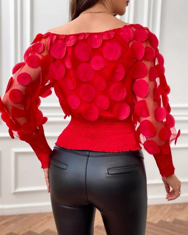 Elegáns stílusú 2024 tavaszi női blúzok, buborékos ujjú, virágmintás, ráncolt áttetsző hálós felső virágos temperamentumú ingázási ing