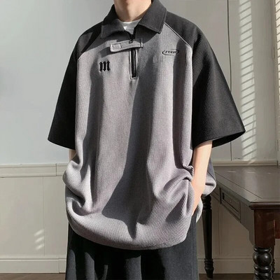 2023 m. vasaros vyriški polo marškinėliai, spalvoti, platūs, laisvalaikio madingi studentų marškinėliai trumpomis rankovėmis, madingi apvalūs taškeliai