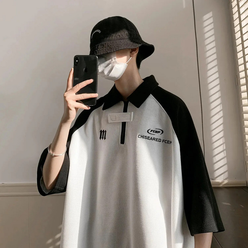 2023 m. vasaros vyriški polo marškinėliai, spalvoti, platūs, laisvalaikio madingi studentų marškinėliai trumpomis rankovėmis, madingi apvalūs taškeliai