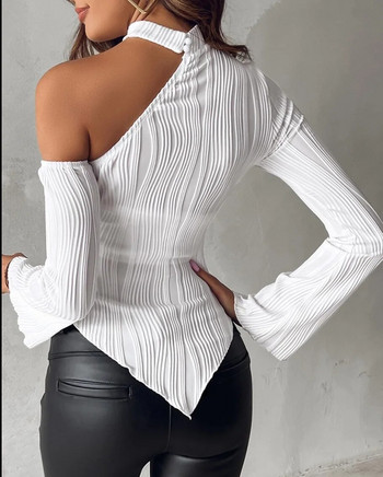 Κομψές γυναικείες μπλούζες και πουκάμισα με ανοιχτό ώμο 2024 Άνοιξη φθινόπωρο μπλουζάκια Casual μόδα Λευκή μακρυμάνικη γυναικεία μπλούζα γραφείου