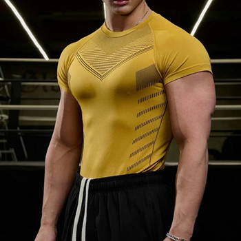 Νέο ανδρικό μπλουζάκι γυμναστικής υψηλής ελαστικότητας, γυμναστική για γρήγορο στέγνωμα, κοντομάνικο, ανδρικό αθλητικό ανδρικό μπλουζάκι για τρέξιμο