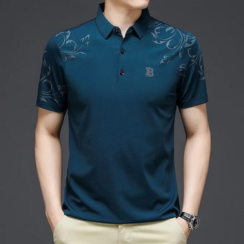 2023 Нова модна мъжка поло тениска с къс ръкав, лятна риза с щампа на букви, плътна широка поло тениска за мъжко облекло