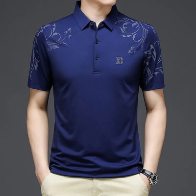 2023 Нова модна мъжка поло тениска с къс ръкав, лятна риза с щампа на букви, плътна широка поло тениска за мъжко облекло