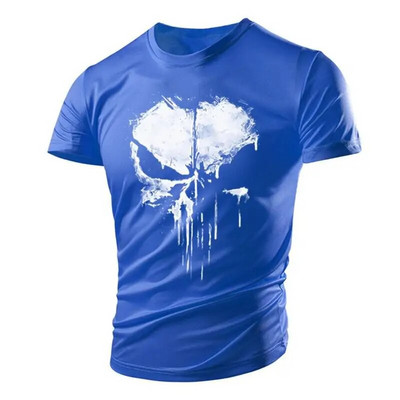 Nova zgodna majica s uzorkom lubanje, mišićava muška majica, sportska Tough Guy stil, ljetna vanjska svjetlost, prozračna, udobna, elastična