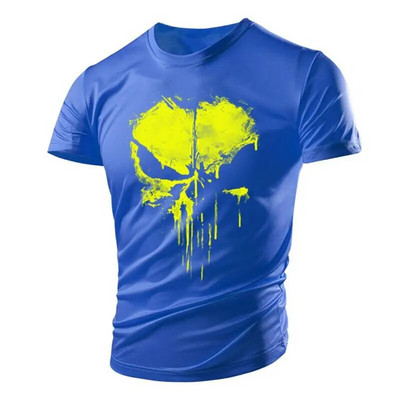 Nova zgodna majica s uzorkom lubanje, mišićava muška majica, sportska Tough Guy stil, ljetna vanjska svjetlost, prozračna, udobna, elastična