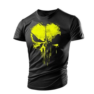 Nova zgodna majica s uzorkom lubanje, mišićava muška majica, sportska Tough Guy stil, ljetna vanjska svjetlost, prozračna, udobna, elastična