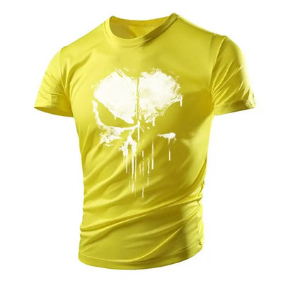 Nova zgodna majica s uzorkom lubanje, mišićava muška majica, sportska Tough Guy stil, ljetna vanjska svjetlost, prozračna, udobna, elastična