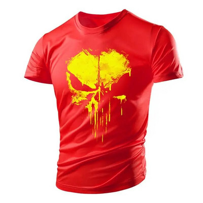 Nova zgodna majica s uzorkom lubanje, mišićava muška majica, sportska Tough Guy stil, ljetna vanjska svjetlost, prozračna, udobna, elastična