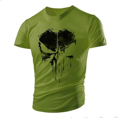 Nova zgodna majica s uzorkom lubanje, mišićava muška majica, sportska Tough Guy stil, ljetna vanjska svjetlost, prozračna, udobna, elastična