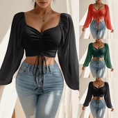 Moteriškos šifoninės palaidinės ir palaidinės, raišteliai, raišteliai, moteriški trumparankoviai laisvalaikio palaidinė Blusa Mujer Moda 2023 m.