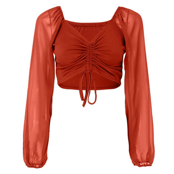 Дамски шифонени блузи и горнища с плътен изрязан топ с шнурове Blusas Feminina Ежедневна блуза с дълъг ръкав Blusa Mujer Moda 2023
