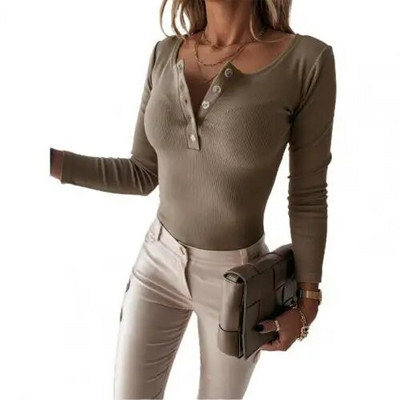 Tavasz nyár női blúz V-nyakú gombos pamutkeverék hosszú ujjú ing randevús női ruházati ruházat női ing kabát kabát