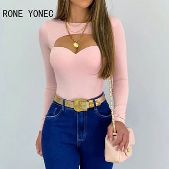 Γυναικεία Chic Solid Basics Σέξι μακρυμάνικη μπλούζα Bodycon ροζ