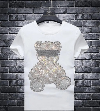 Streetwear Мъжки диаманти Лятна мъжка тениска с кристали Мъжки модни тениски Ежедневни аниме Топове