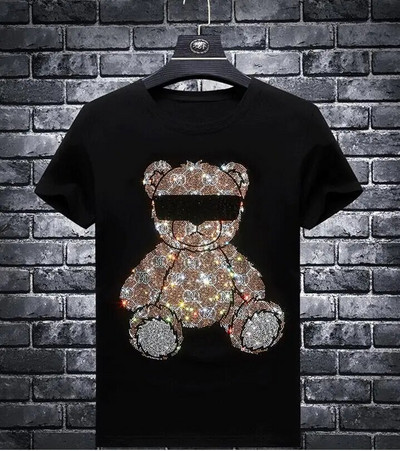 Streetwear Мъжки диаманти Лятна мъжка тениска с кристали Мъжки модни тениски Ежедневни аниме Топове
