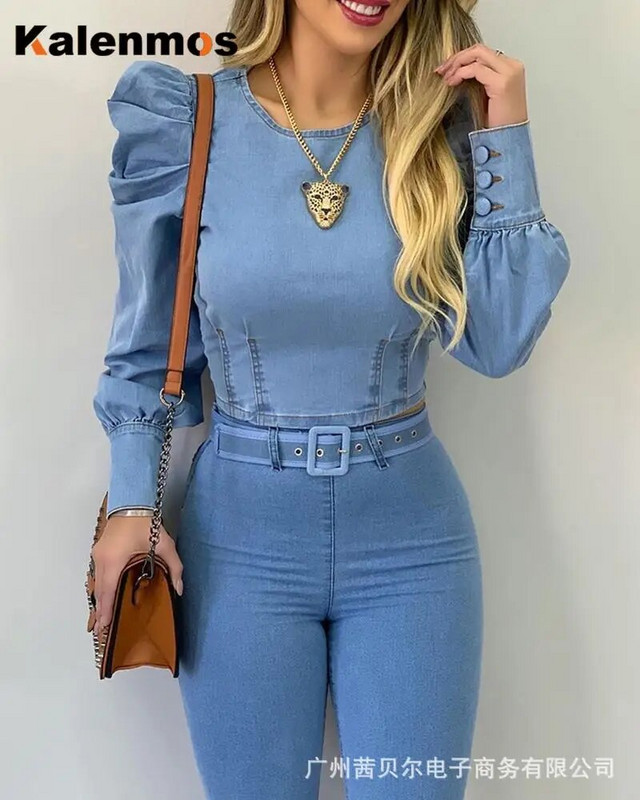 Traper košulja Ženske nove svijetloplave bluze dugih rukava s mjehurićima Skinny Slim Fit Francais Majice korejske ulične odjeće Blusas Mujer De Moda